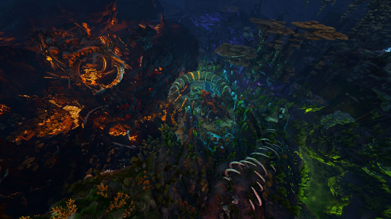 Abyssal City in ARK: Aquatica – sunken underwater city with glowing ruins