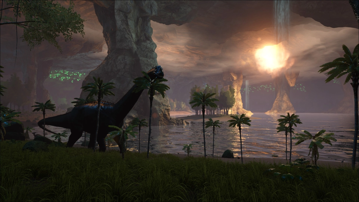 ARK The Center boss arena with Megapithecus and Broodmother Lysrix