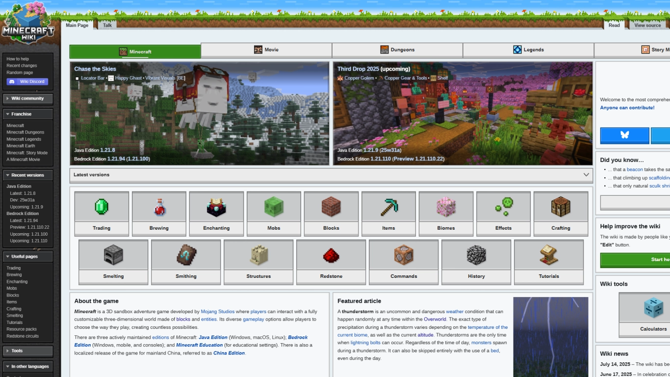 Screenshot of Minecraft Wiki