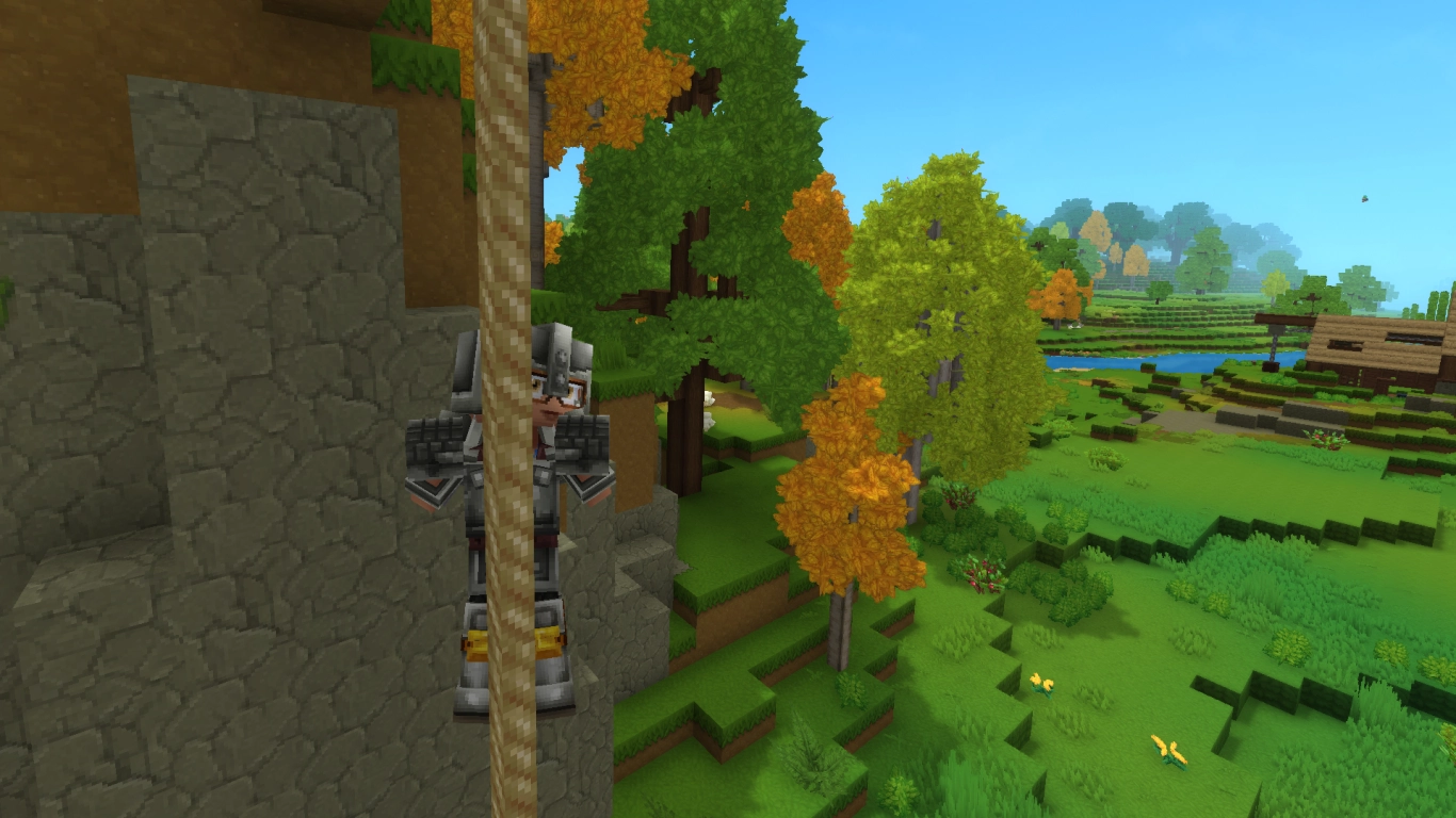 Hytale climbing on ropes with stop, jump, and full rotation