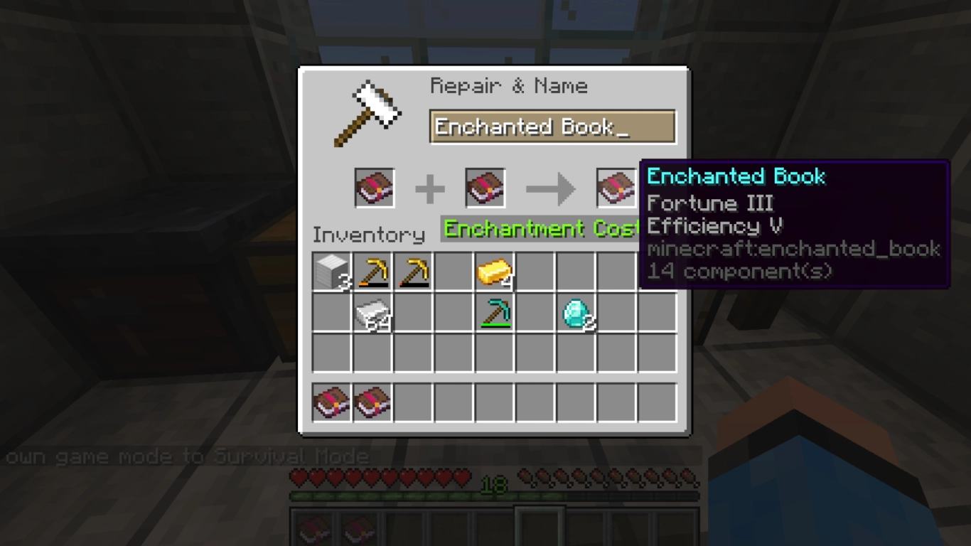 Transferring and combining Minecraft enchantments at the anvil