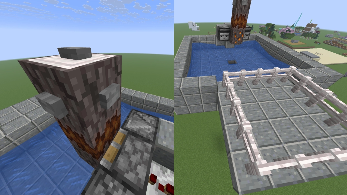 Spawn platform safety with slabs and fences in the resin farm