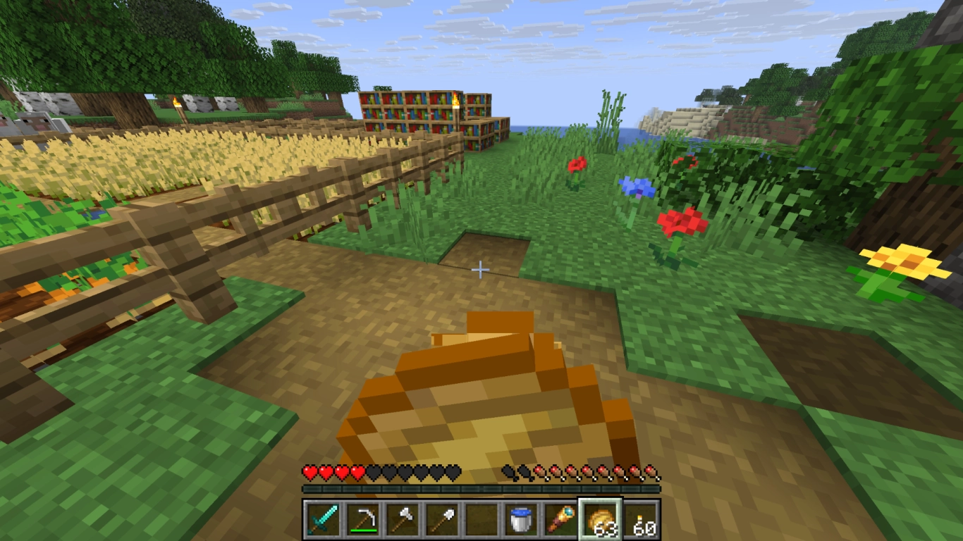 Food supplies like meat, bread, and potatoes in Minecraft