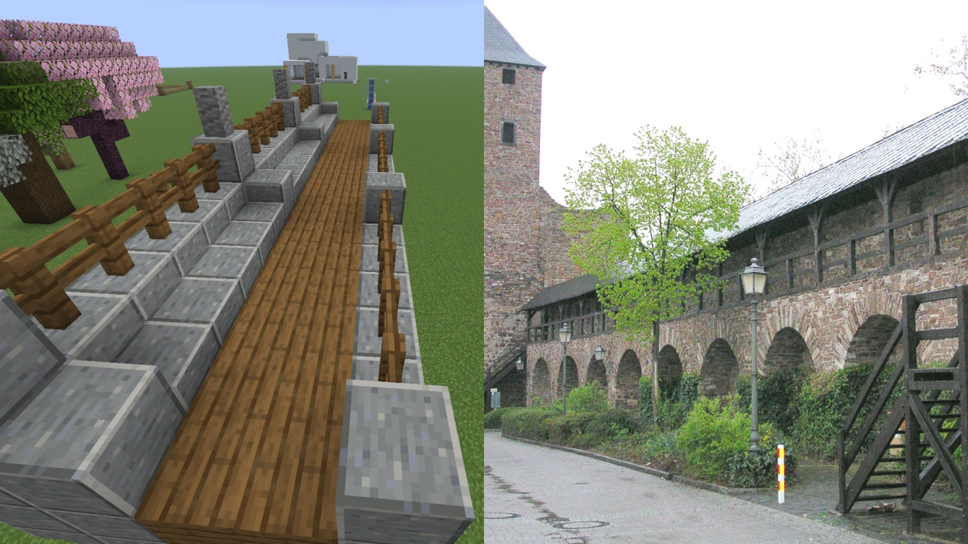 Wide Minecraft wall with a wall walk and narrow arrow slits