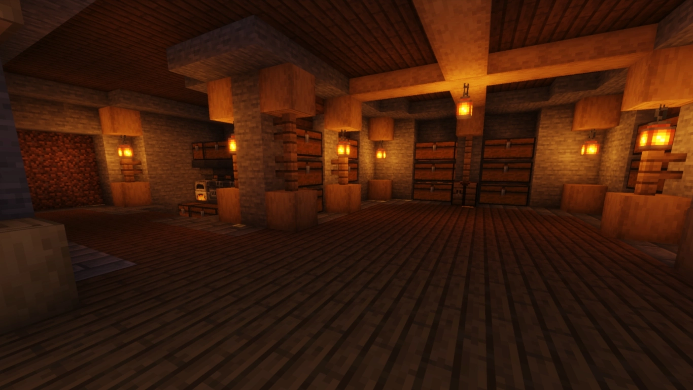 Central Minecraft storage hall with automatic item sorting in a mega base