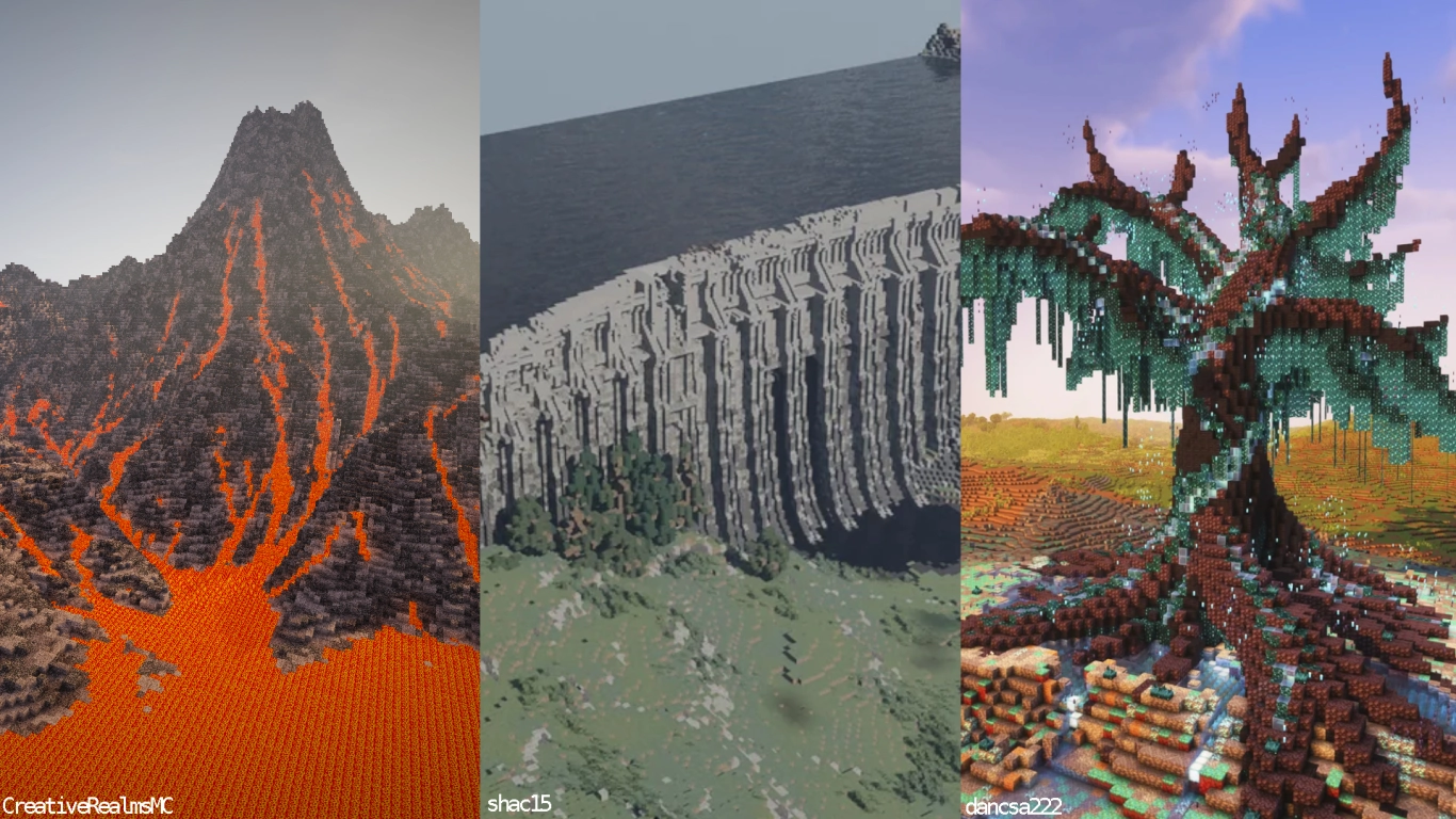Minecraft landscaping: volcano and dam mega projects