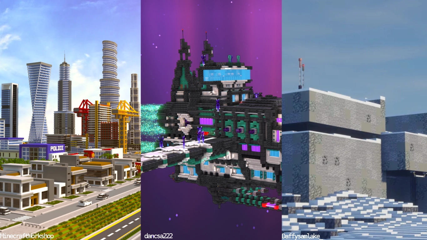 Minecraft futuristic builds: city spaceship secret lab