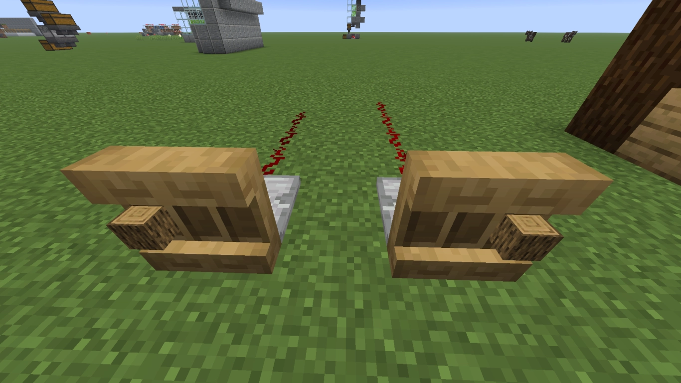 Connect Redstone, hoppers, and comparators to a Minecraft shelf
