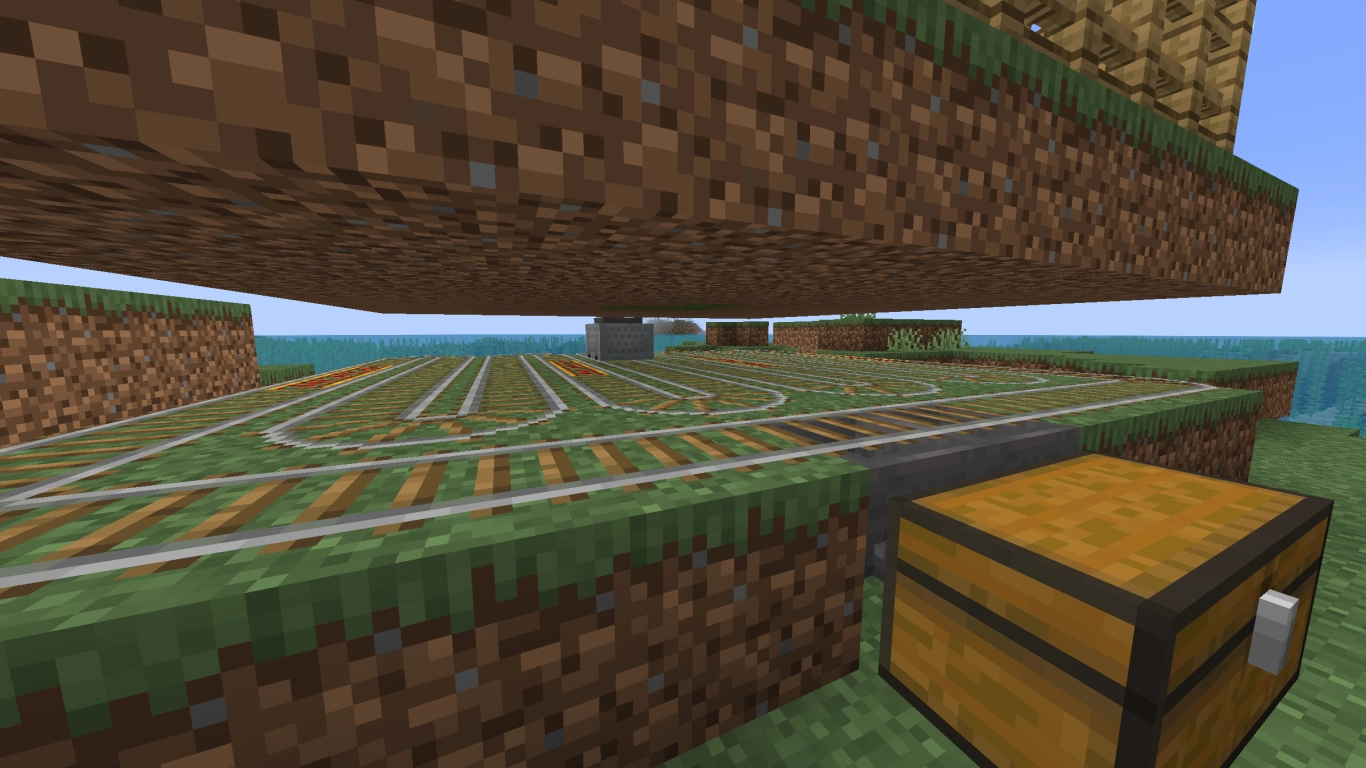 Rail system with hoppers in Minecraft