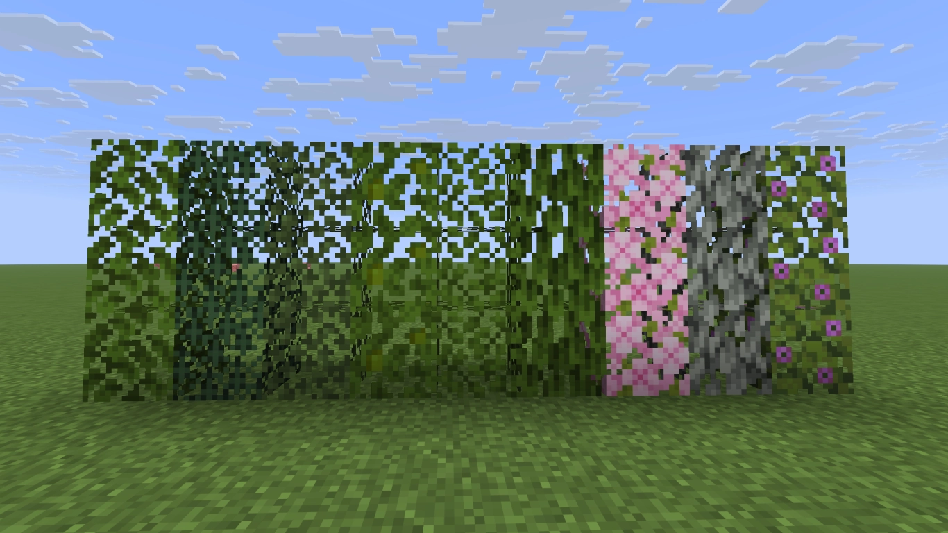 Use Minecraft leaf blocks decoratively as hedges, bushes, and trees