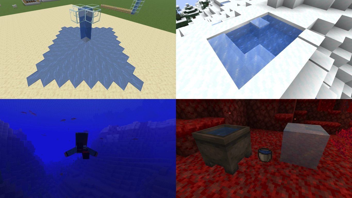 Minecraft water currents transporting players, mobs, and items