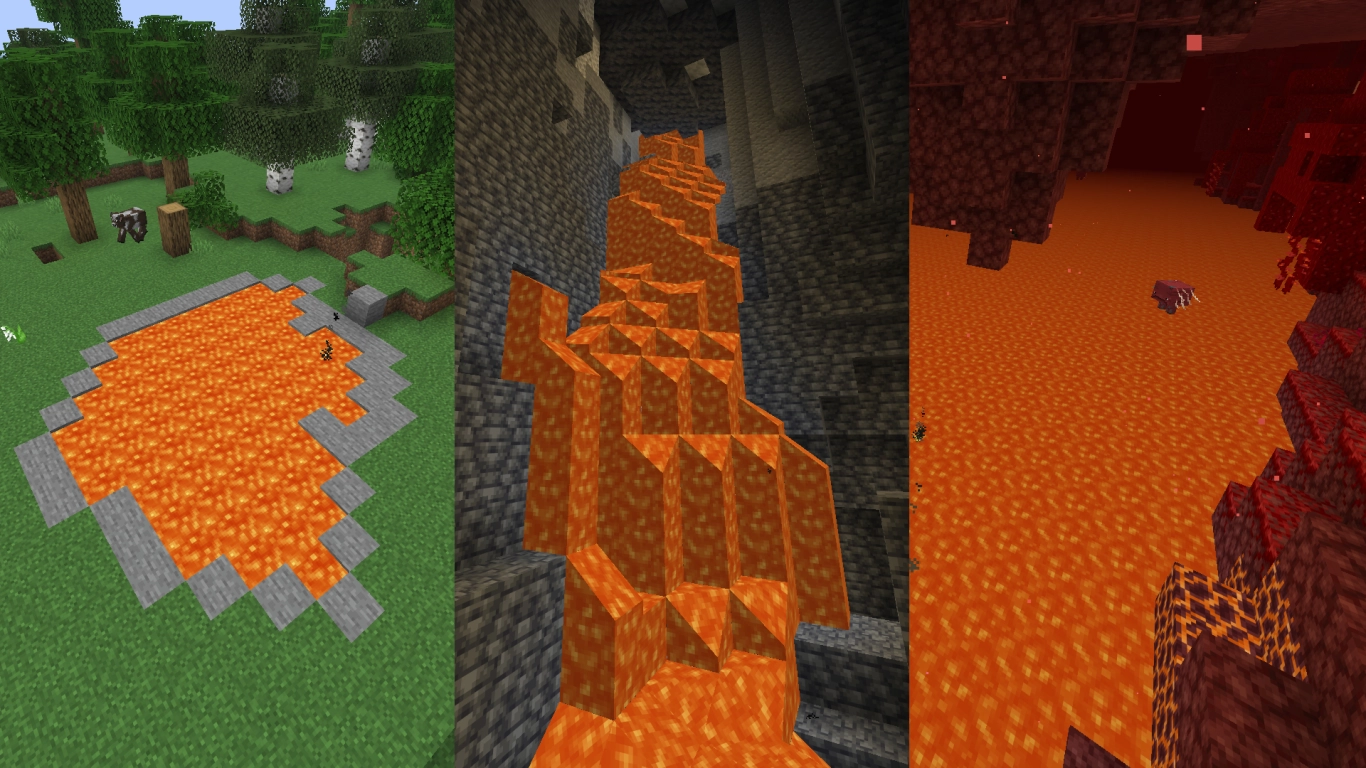 Minecraft lava in the Nether and caves, with properties and uses