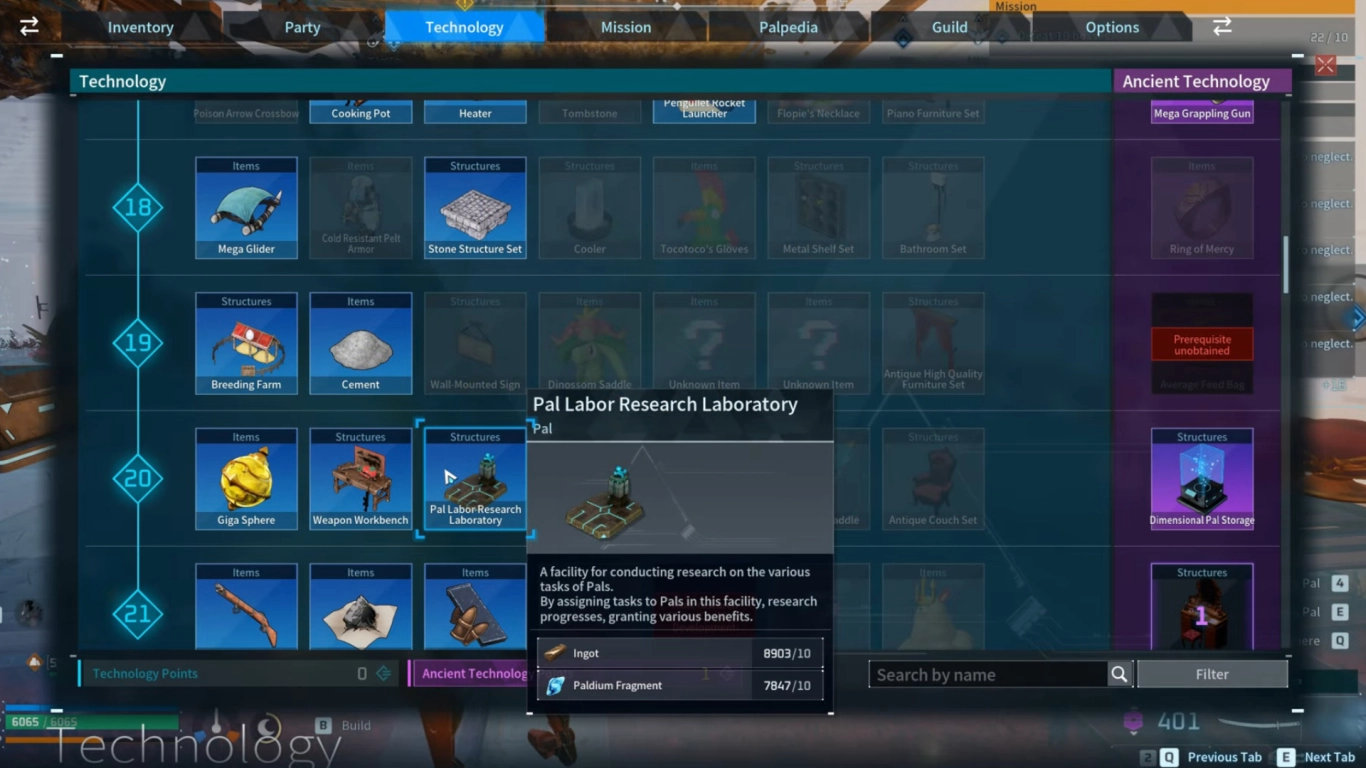 Build the Palworld Pal Work Institute and view the skill tree in the menu