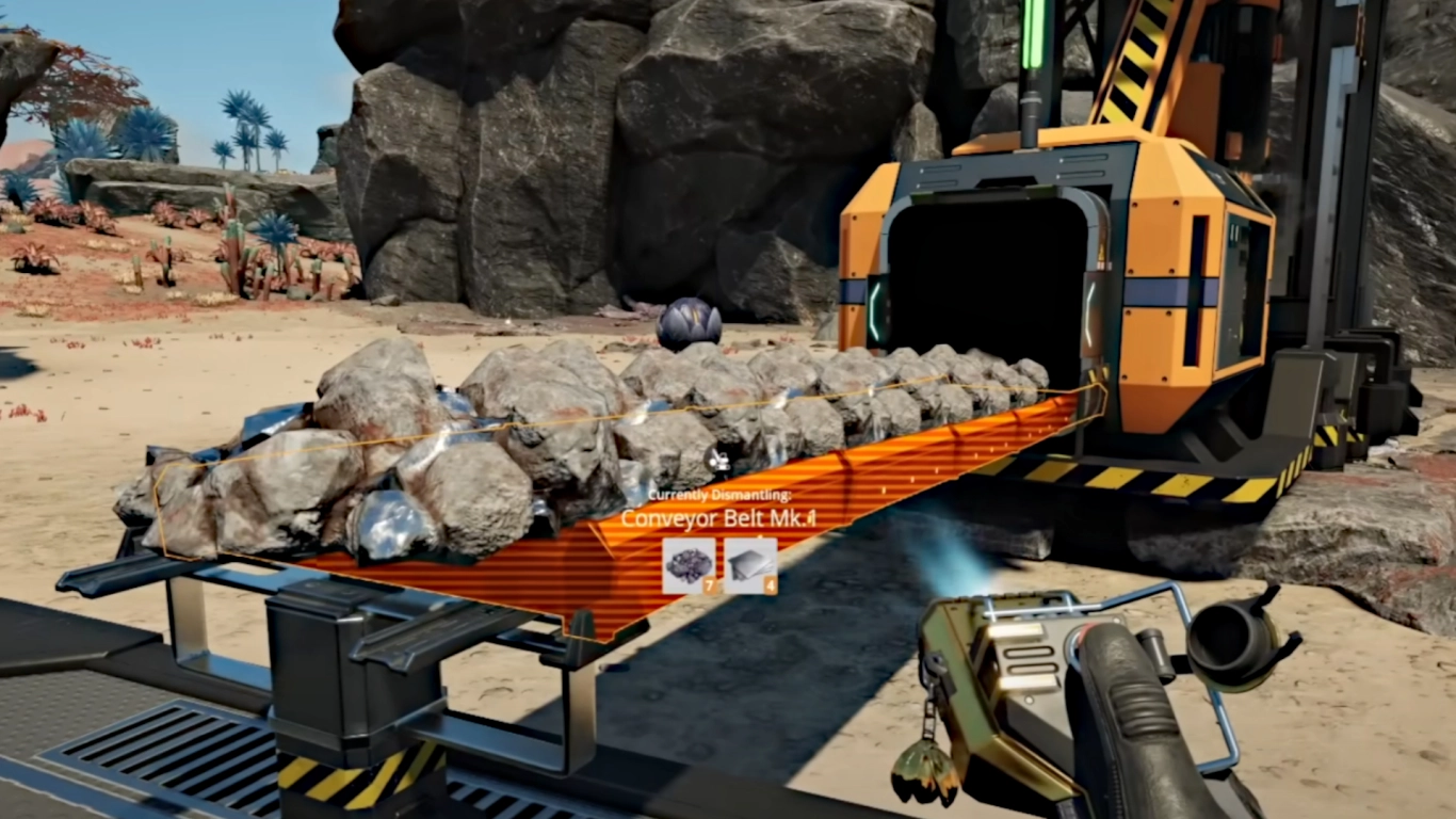 Satisfactory Miner Mk.1 on an ore node showing purity