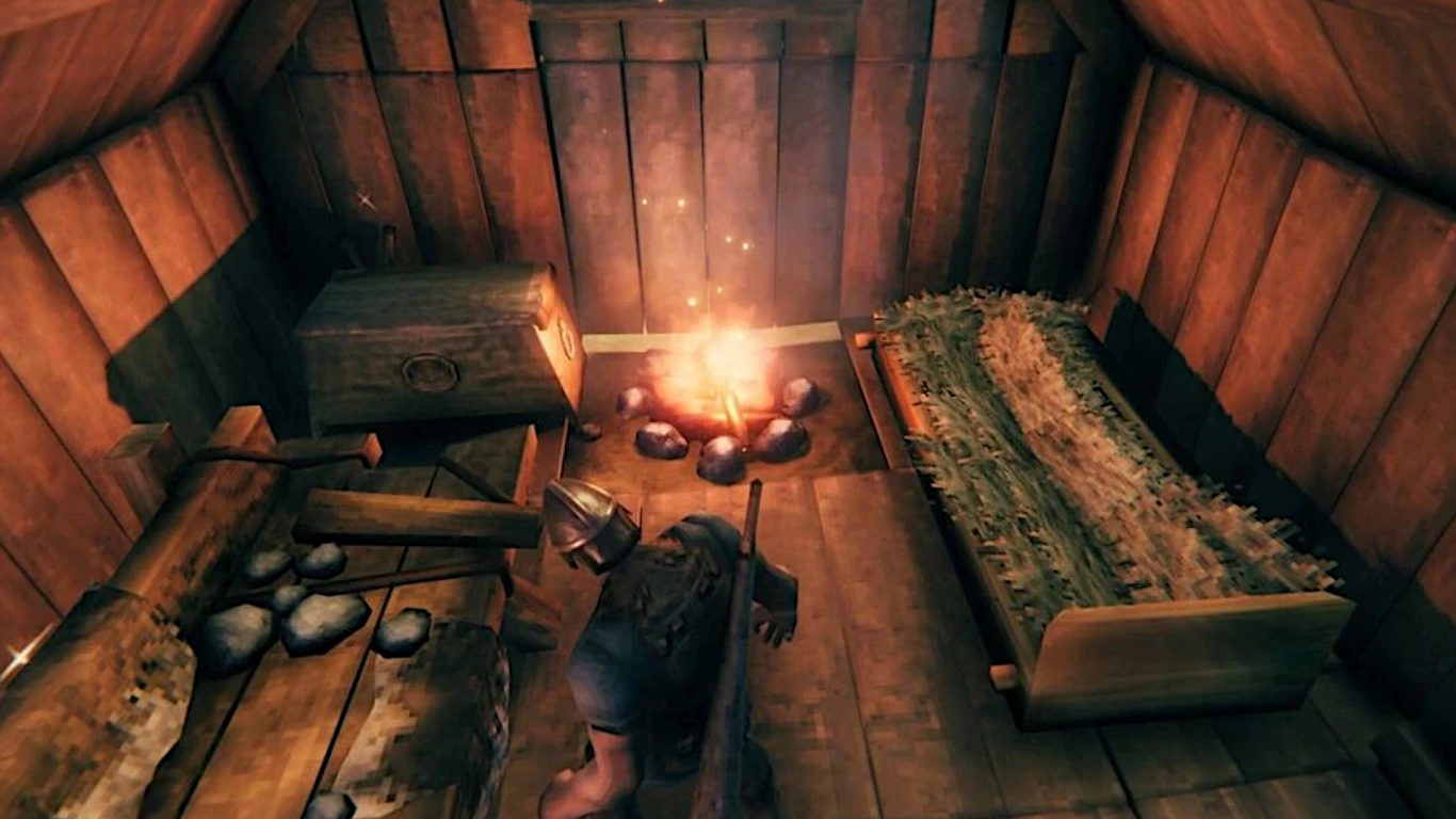 Place the Valheim workbench and build your first house in the Meadows